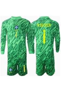Brasil Alisson Becker #1 Keeper Babyklær Hjemme Fotballdrakt til barn Copa America 2024 Lange ermer (+ Korte bukser)